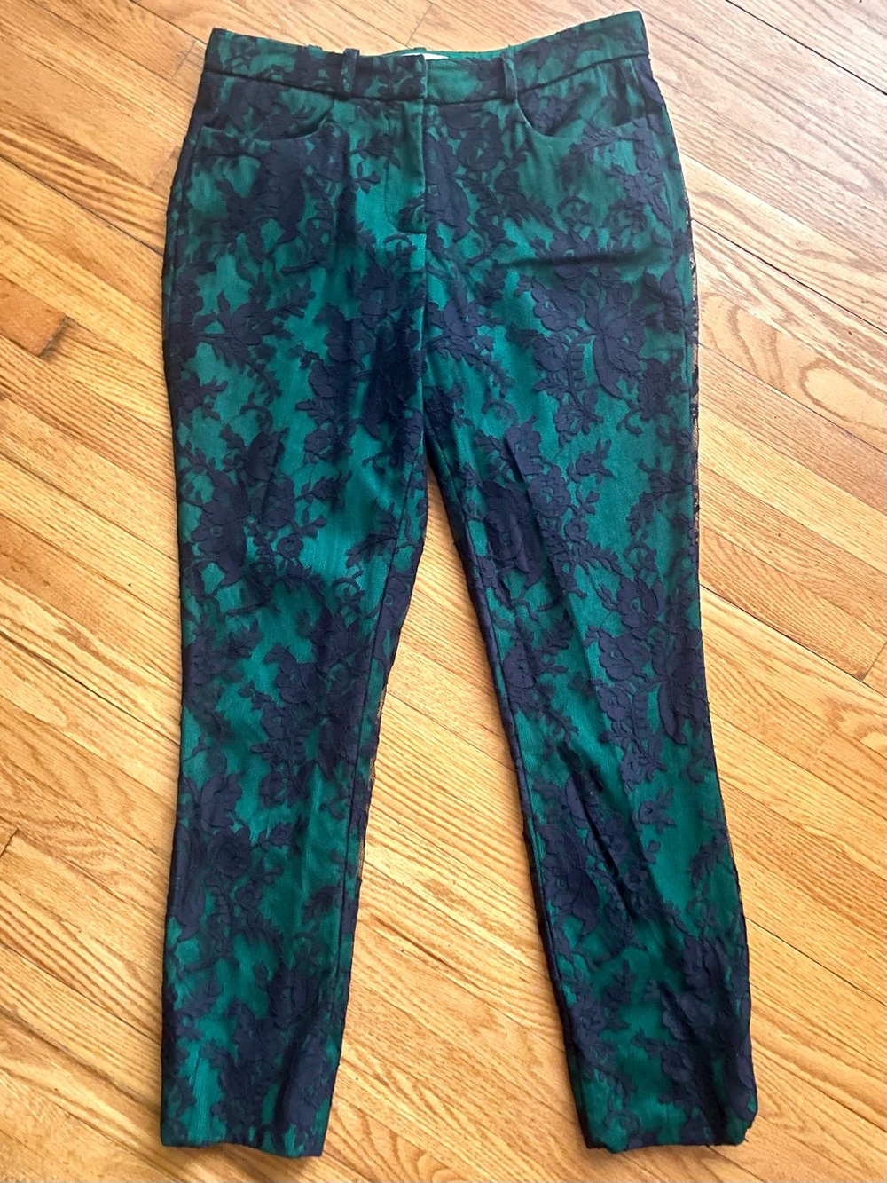 ERDEM Green Wool Blend Lace Pants Size 6